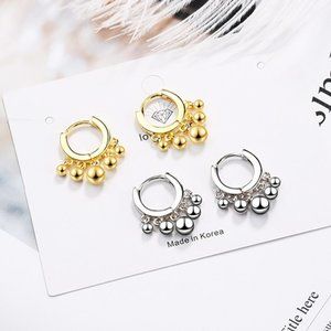 NEW 925 Sterling Silver Bead Hoop Earrings